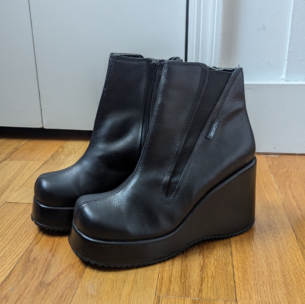 Vintage Destroy Black Leather Platform Boots